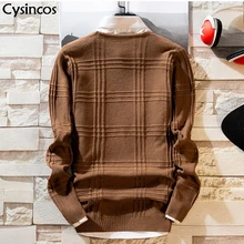 Cysincos осень зима теплый мужской свитер с высоким воротом Повседневный = однотонный вязаный v-образный вырез тонкий пуловер, свитер для мужчин