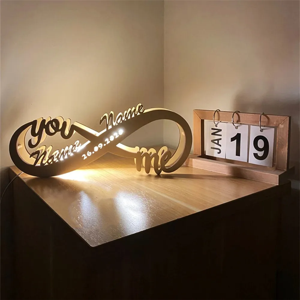 wall light with switch Personalized Infinity I Love You USB LED Night Light Custom Couple Name and Date Wooden Wall Lamp for Home Bedroom Wedding Decor led wall lamp