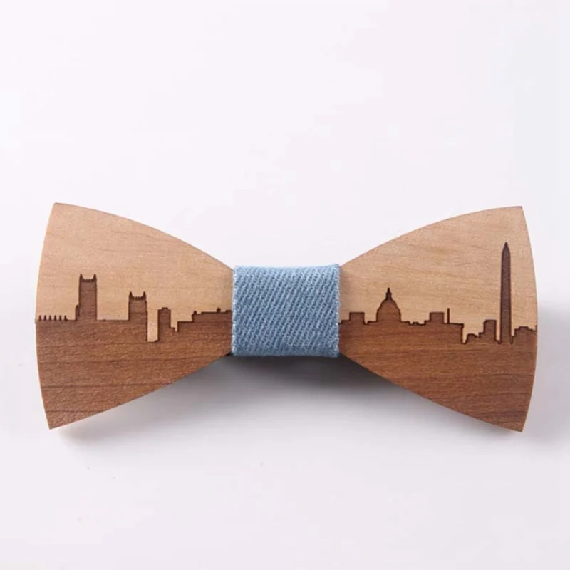 Свадебный галстук-бабочка деревянная бабочка город горизонт для мужской костюм рубашка галстук ювелирные аксессуары