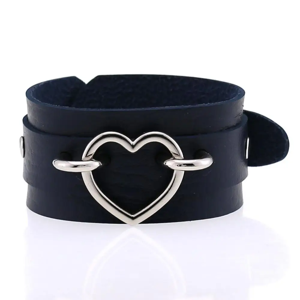 Silver Dark Blue Bra KMVEXO, серебряные, металлические, в форме сердца, широкие кожаные манжетные браслеты, в стиле панк, готика, рок, унисекс, браслеты, браслет для женщин, мужские ювелирные изделия - Окраска металла: Silver Dark Blue Bra