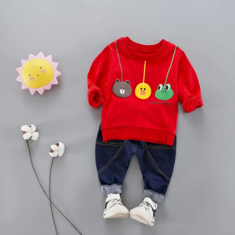 

2018 Autumn New Style Korean-style BOY'S Cartoon Printed Pure Cotton Hoodie Two-Piece Set Children out Clothes