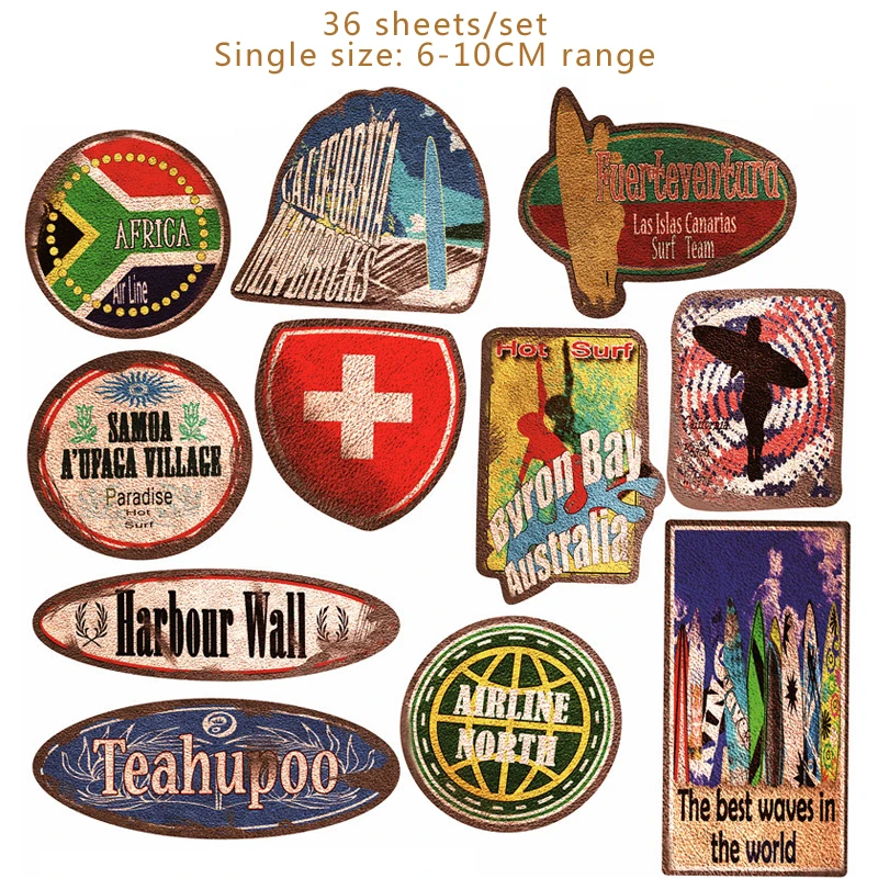

36Pcs PVC Waterproof Vintage Beach Surf Trip Stickers For Skateboard Luggage Motorcycle Laptop Car Styling Decal Sticker