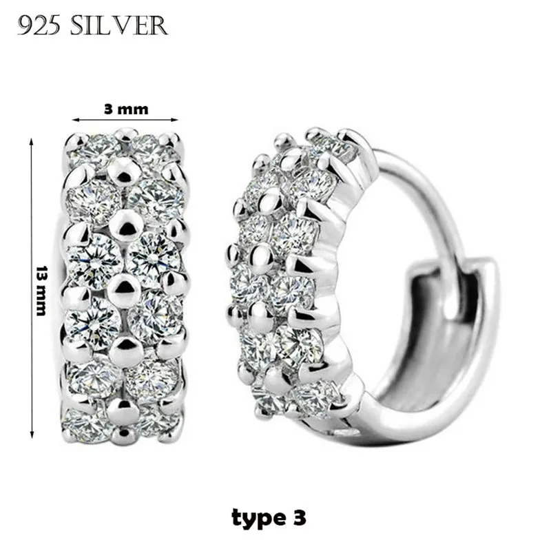 Type 3 Новые модные простые серьги-кольца, серьги-гвоздики с 925 пробы кристаллами, циркониевые сережки, серебряные серьги-гвоздики для женщин, женские ювелирные изделия - Окраска металла: Type 3