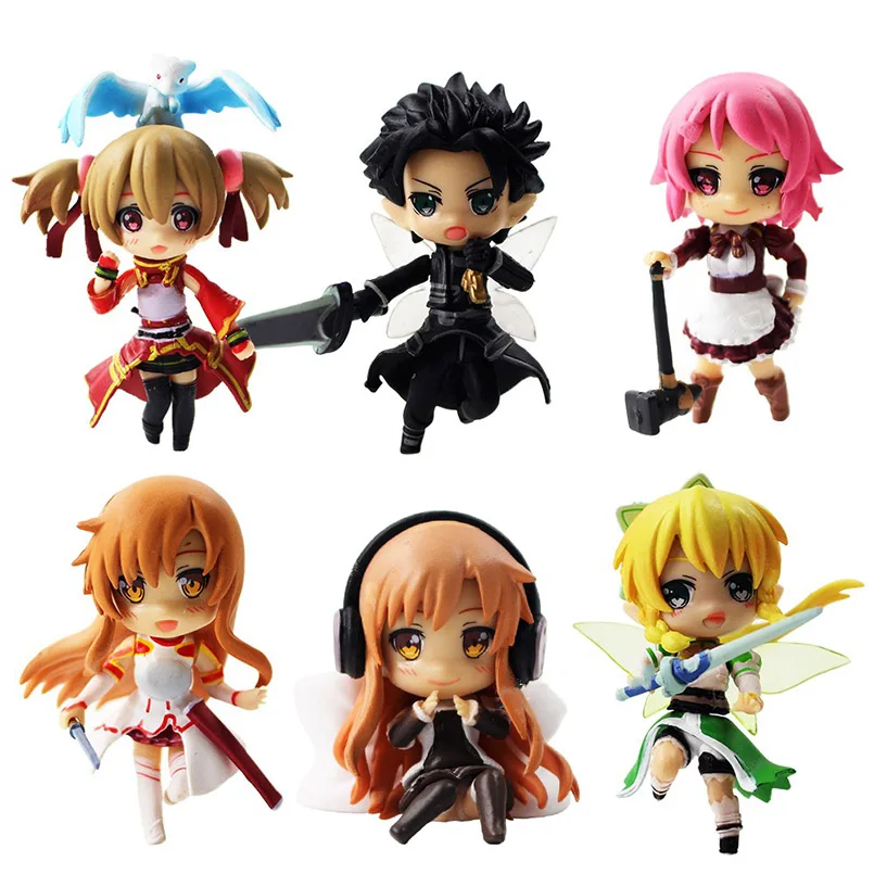 6 шт./партия, японское аниме Q версия Sword Art онлайн Кирито Синон Асуна ПВХ фигурка игрушки украшение Коллекционная модель игрушки