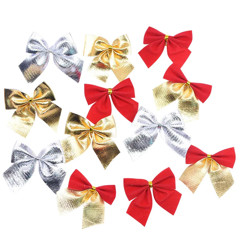 

12/24/36pcs 5cm Red Gold Silver Xmas Christmas Bow Christmas Tree Bows Decoration Ornament New Year Party Gift Wrapping Ties