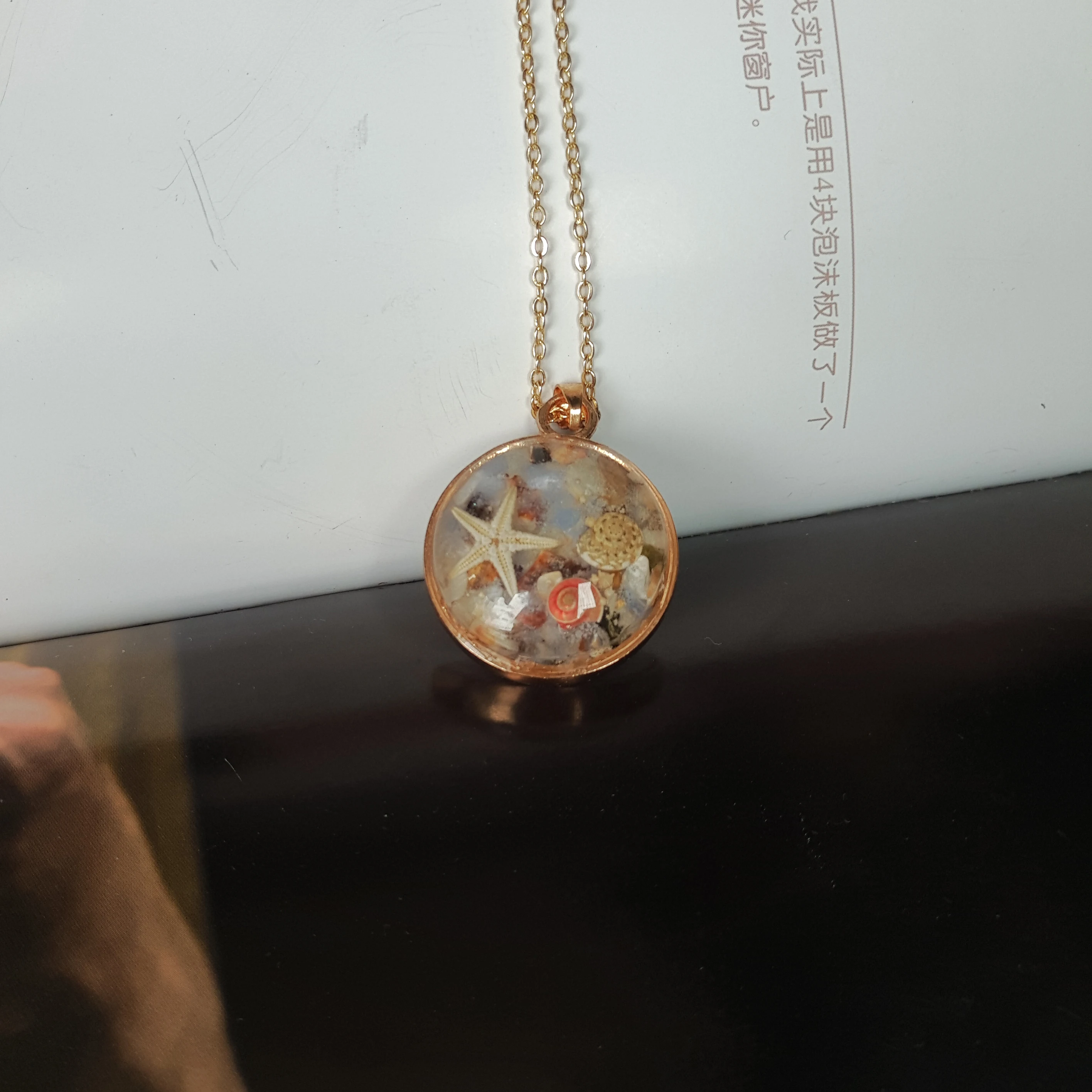 Starfish Conch Glow in the Dark Transparent Glass Gold Color Pendant Chain Long Necklace Women Boho Fashion Jewelry Handmade