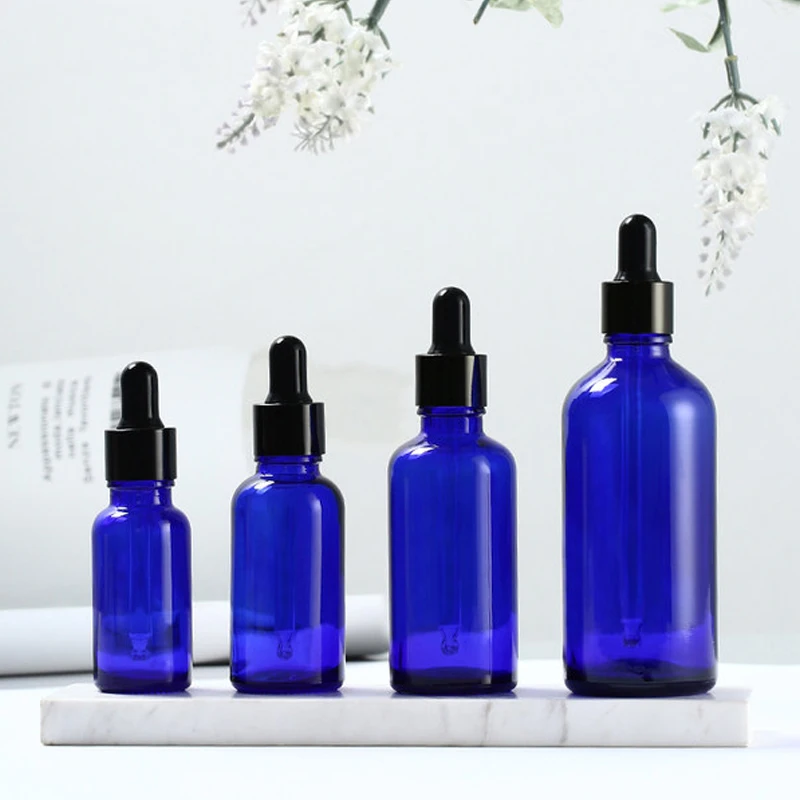 

10pcs Empty Dropper Bottle Amber Essential Oil Glass Aromatherapy Liquid Blue 5ml-100ml Reagent Pipette Refillable Drop Bottles