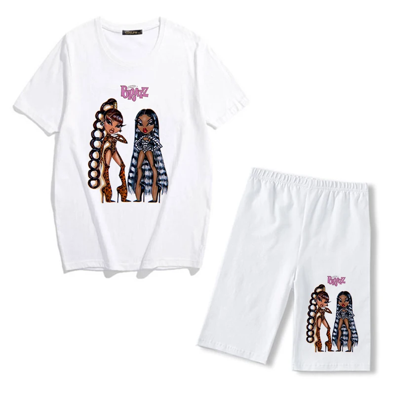 cute pj sets Spring Summer Jogging 2-Pieces Set Women Outfit Short Sleeve Running Sports Cute Bratz Print T-Shirts And Shorts Sets For Female blazer and pants set