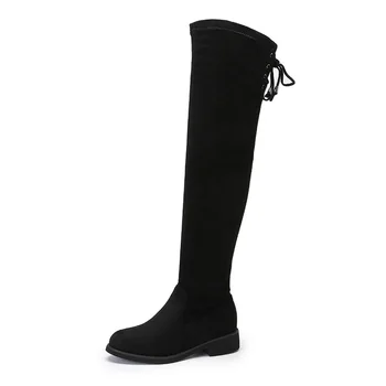 

Women'S Shoes 2019 Autumn Martin Boots Round Head Suede Over The Knee Stretch Boots High Heel Solid Winter Boots For Women