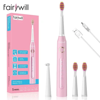

Fairywill Electric Sonic Toothbrush Rechargeable Waterproof FW-507 USB Charge Electronic Tooth 8 Brushes Replacement Heads Adult