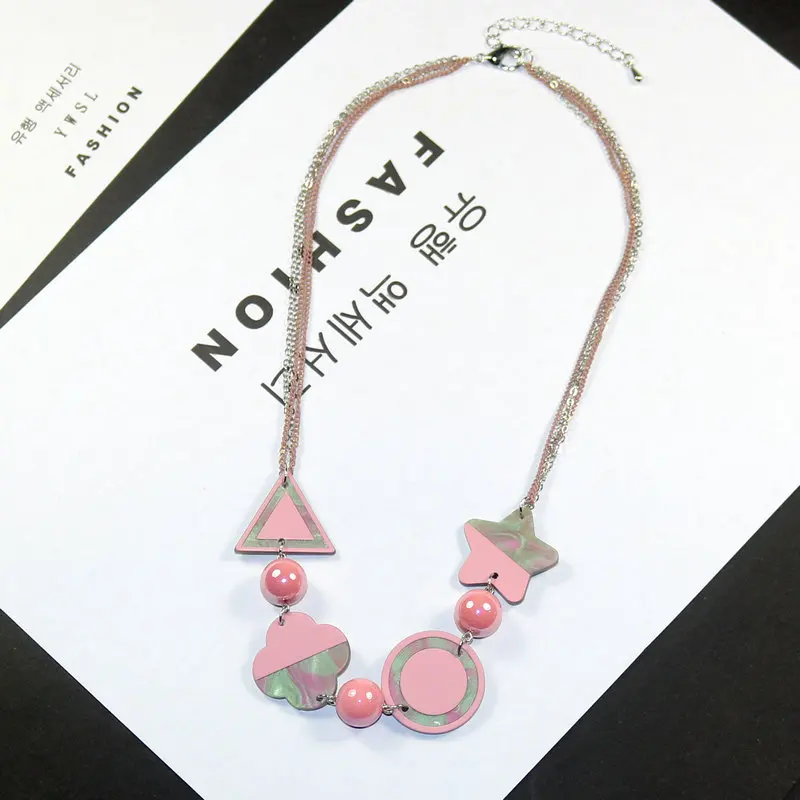 Pink Карамельный цвет, новинка, Женское Ожерелье s, Геометрическая Смола, подвеска, милый цветок, ожерелье, модное ювелирное изделие, цепочка на свитер, трендовые аксессуары - Окраска металла: Pink