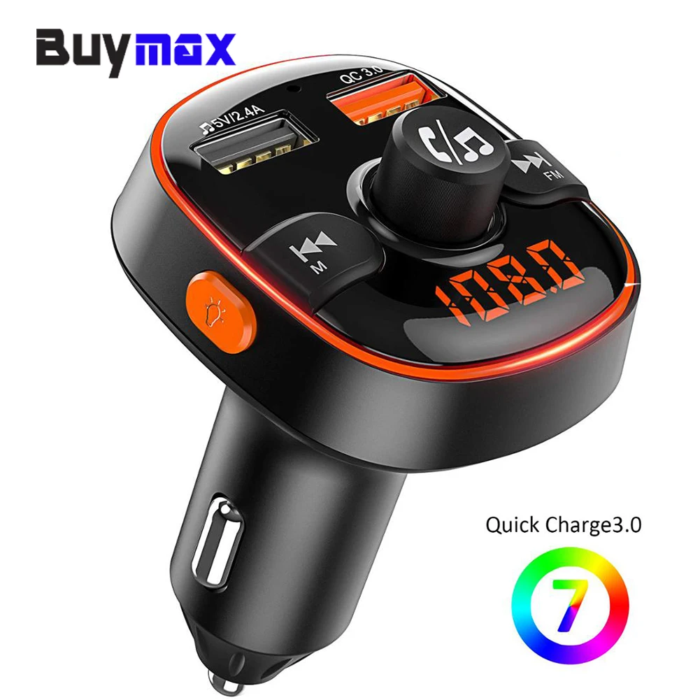 Bluetooth fm-передатчик QC3.0 двойной зарядное устройство USB 7 цветов беспроводной радио автомобильный адаптер громкой связи с tf-картой/U диском