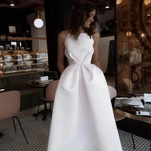 Трапециевидные Бальные платья с карманами Чай Длина на тонких бретелях жесткий Атлас Вечеринка платье Встреча выпускников/корпоративы Выпускной платье