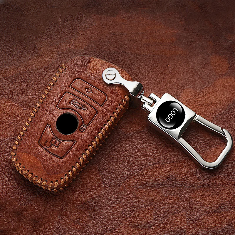 

Top layer leather Car Key Cover Case for BMW 5 Series Key Pack 530Li New X3/X5/X6/X1/7 Series Blade Keycase Remote Key