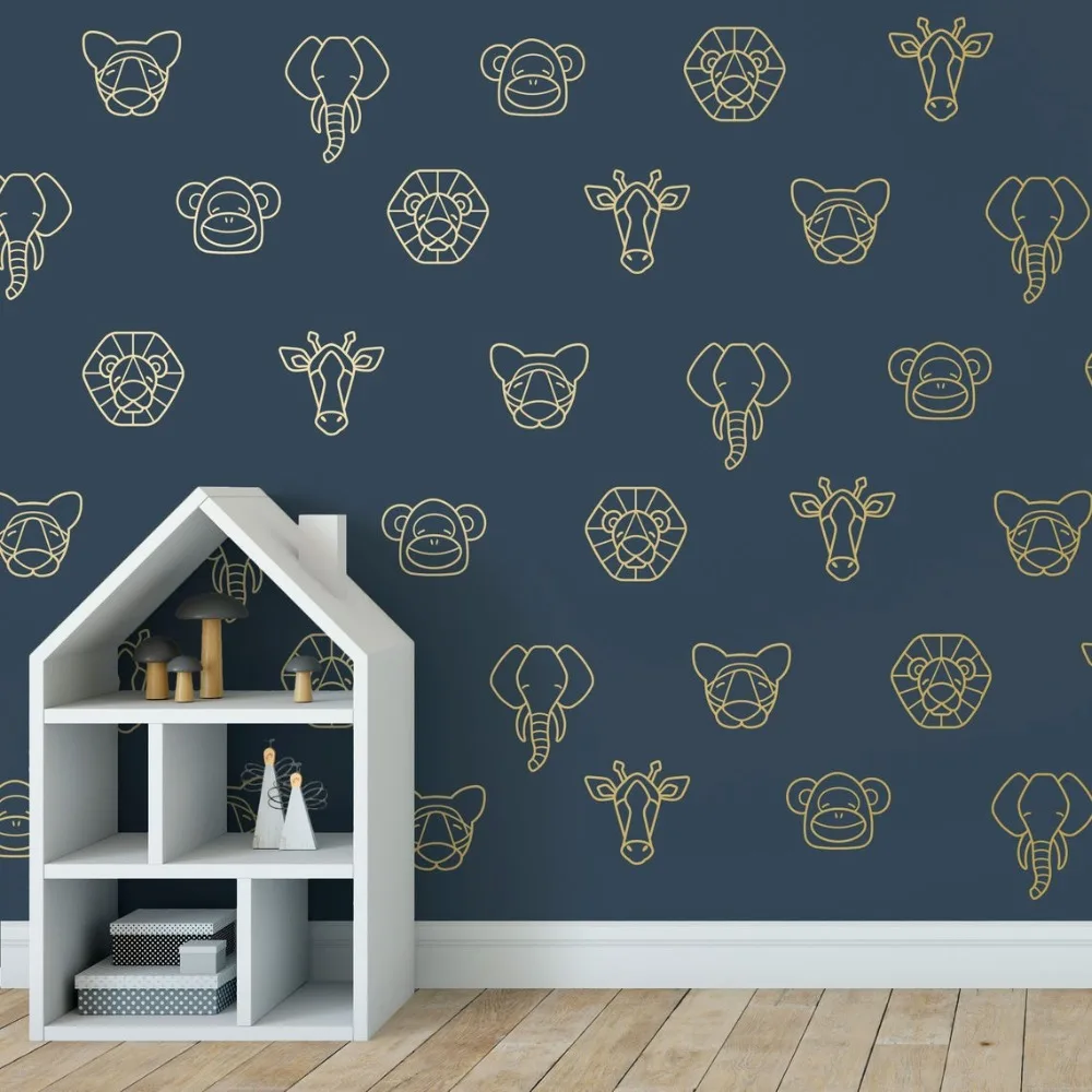 Geometric Lion Elephant Tiger Giraffe Monkey Animal Wall Sticker Kids Room Jungle Animal Woodland Wall Decals Bedroom Vinyl Dec (3)