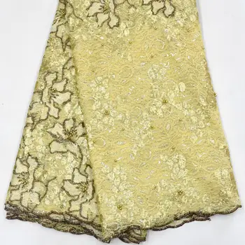 

Fashion African sequins Lace Fabric High Quality Gold Nigerian Lace Fabric 2020 High Quality Lace With Beaded 5yards Ki112