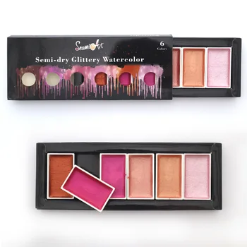 

6 Colors Metallic Watercolor Pigment Painting Glitter Cool Warm Colors Paint Water Color Pigment for Paint Drawing Art Supplies