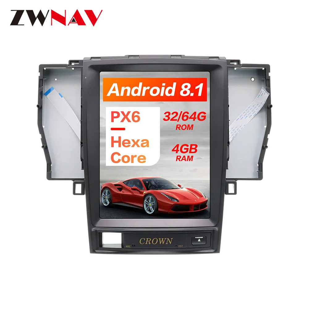 

Android 8.1 PX6 4G ROM Tesla style Car GPS Navigation For TOYOTA CROWN 12th 13th 14th car multimedia player radio tape recorder
