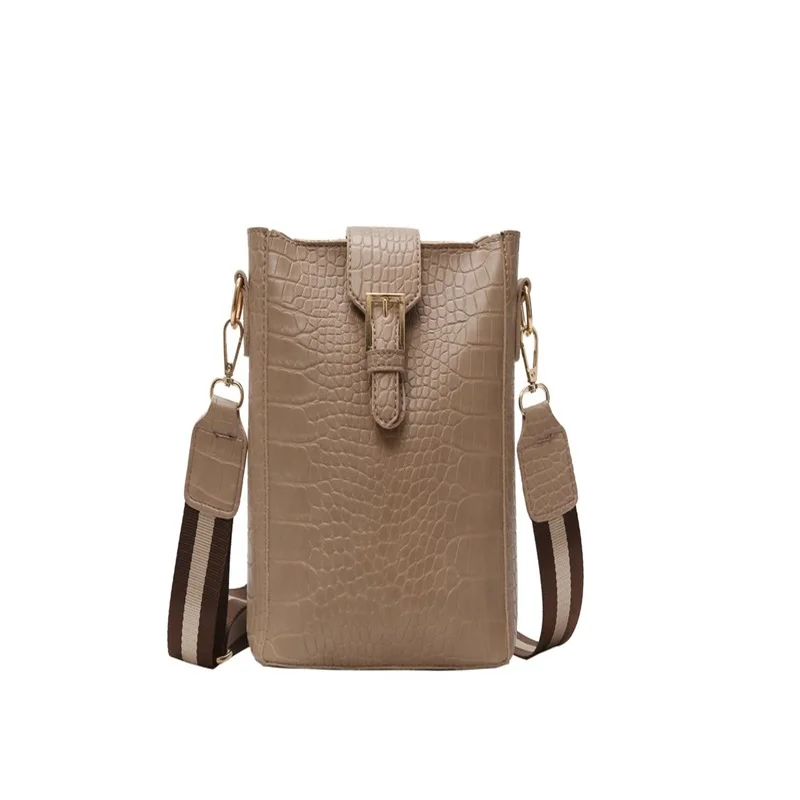 

sen-mai Crossbody Bag for Women Messenger Bags Bucket Handbag Vintage Crocodile Pattern Shoulder Bag Lady Wide Strap Belt Female