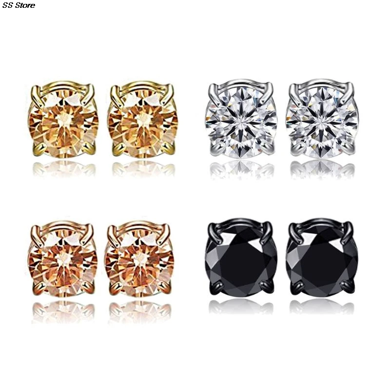 

1 Pair Cubic Zircon Clip On Ear Studs Crystal Rhinestone Magnetic Clip Non Piercing Earrings Fashion Jewelry Unisex