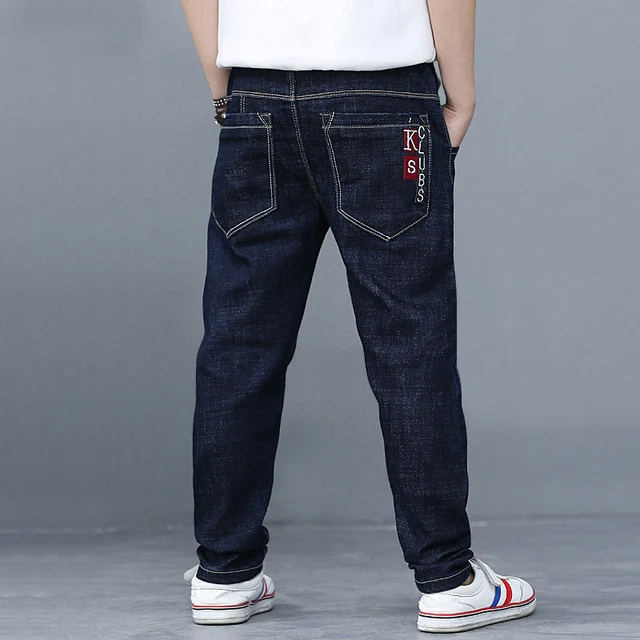 Джинсы для мальчиков 8-16 лет, модные брюки из денима, хлопковые длинные штаны для подростков, модная одежда, однотонные 1