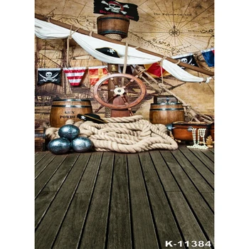

Pirate Birthday Backdrops For Photography Ship Deck World Map Party Baby Child Portrait Photo Backgrounds Photocall Photo Studio