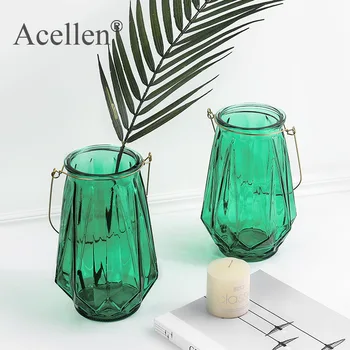 

Rhombus Origami Transparent Glass Hydroponic Vase Home Decor Modern Flower Pot Vase Nordic Home Living Room Decoration Accessori
