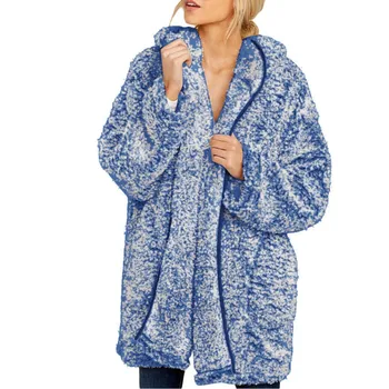 

KANCOOLD Women's loose fashion solid color pocket hooded coat long cardigan furry high quality warm long-sleeved coat female