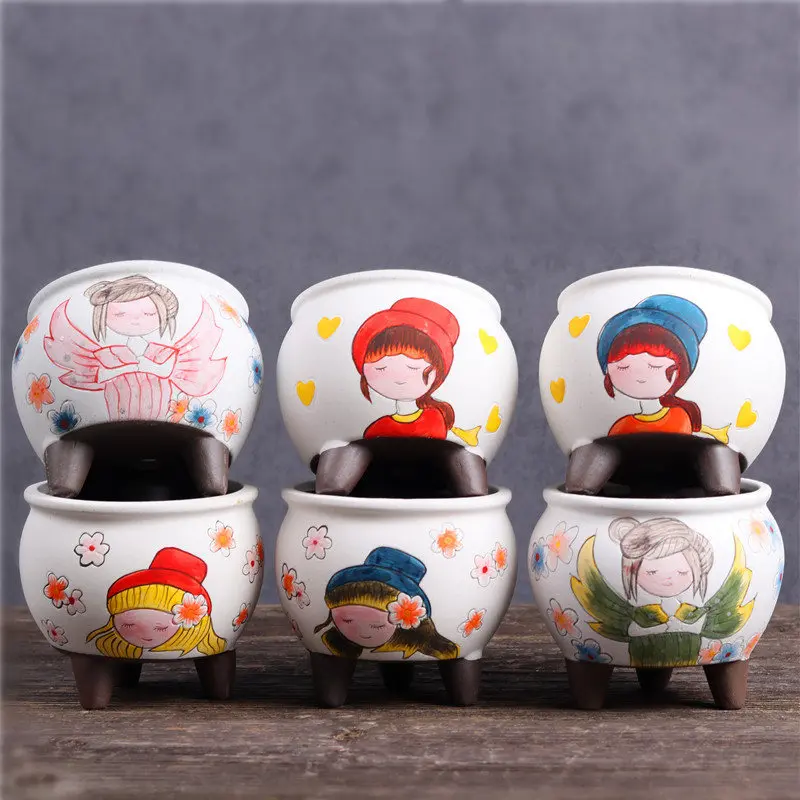 

Creative Ceramic cartoon Flowerpot Green Planters Small Bonsai Pots Simple Succulent Plant Container Garden Pots Home Decoration