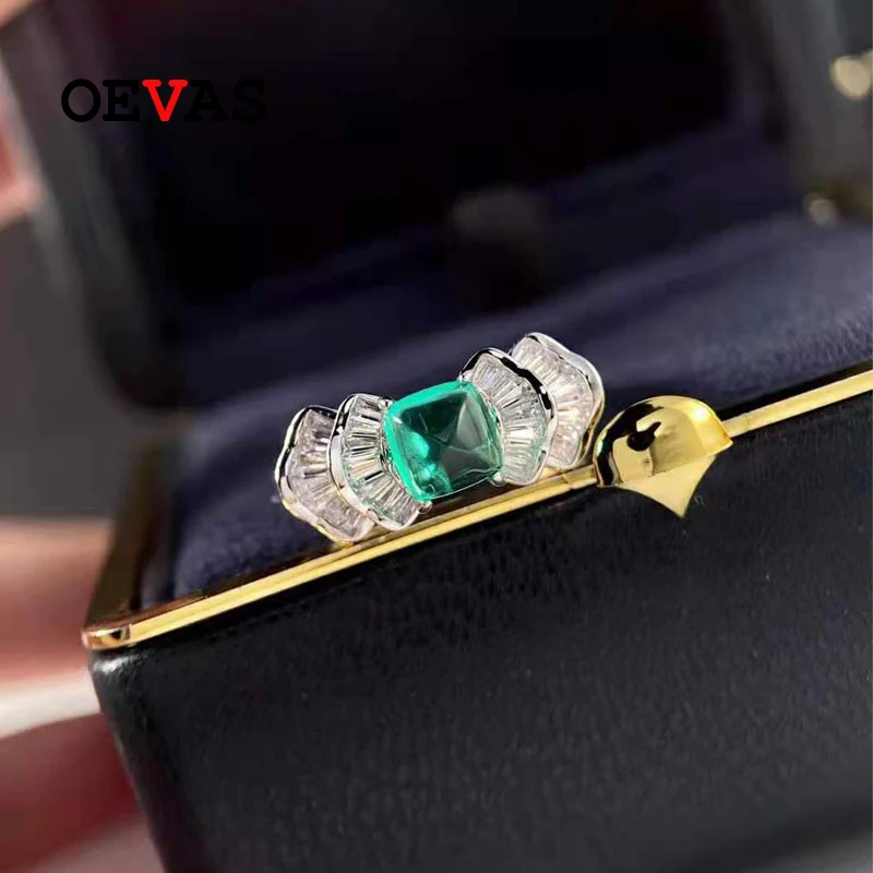 OEVAS 1 4 карат настоящее выращенные лабораторно изумрудно-100% 925 серебряные кольца