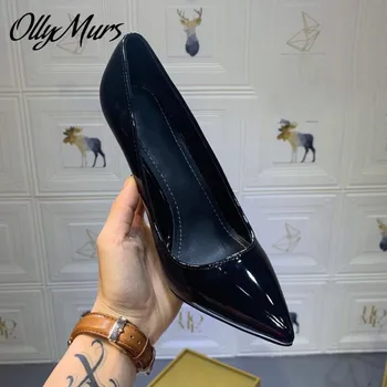 

Ollymurs New Genuine Leather Sexy Pointed Toe Pumps Slip On Letter Shaped Heel Sexy Pumps Shoes Women