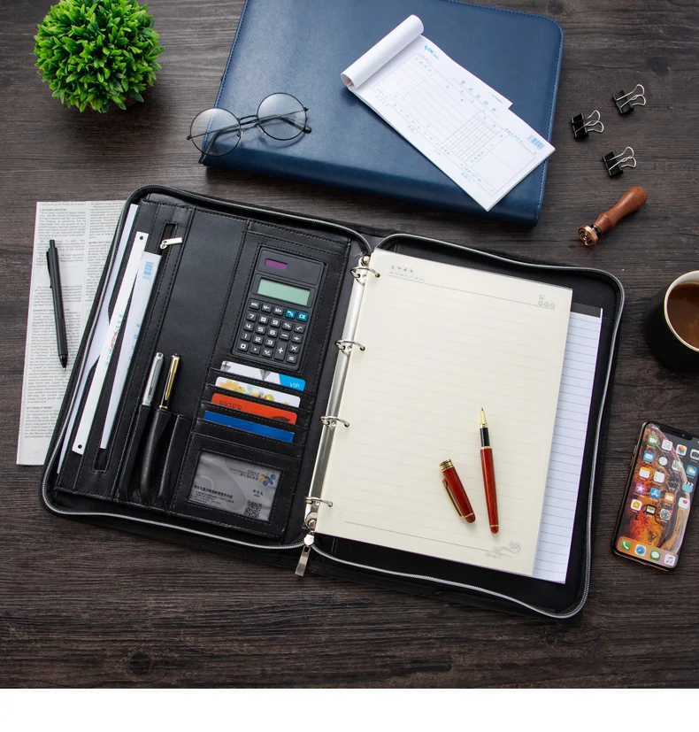Leather Document Folder For A4 Padfolio With Zipper Office School Supply