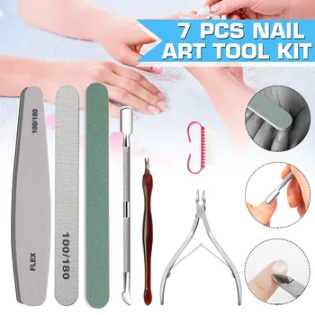 

9pcs Nail Art Tools Manicure UV Gel Nail Art Tools Set Pink Cleaning Brush Four-steps Sanding Buffer Block Gray Nails Files