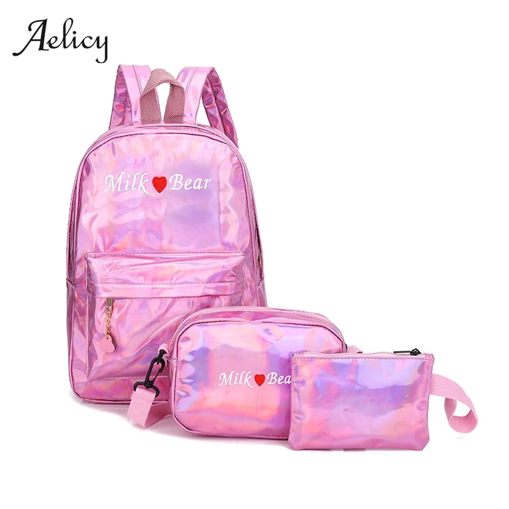 Aelicy 2019 голографический лазер рюкзак и вышитой буквой Голограмма Рюкзак Комплект