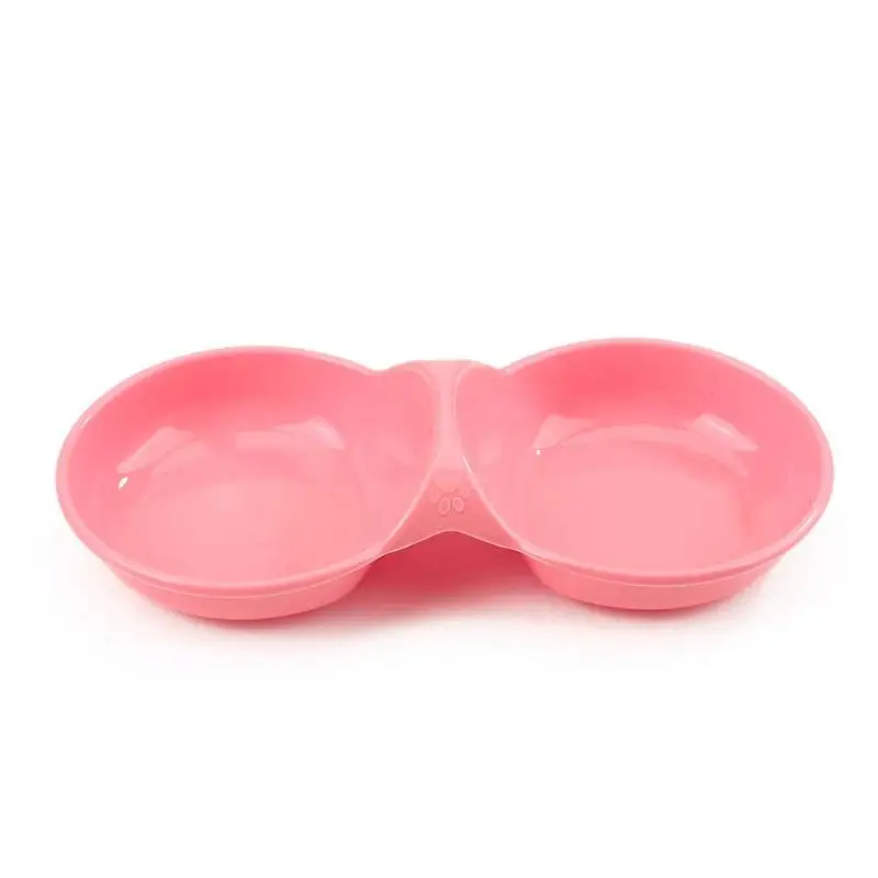 Portable Dog Cat Double Bowl Puppy Food Water Feeder Pets Drinking Feeding Dishes Outdoor Food Plate Pet Bowl Dropshipping - Цвет: Pink