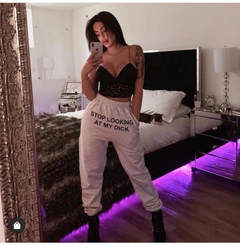 

STOP LOOKING AT MY DICK Sweatpants Women joggers Black Grey High Waist hip hop sweat pants women Ladies Loose Casual Trousers