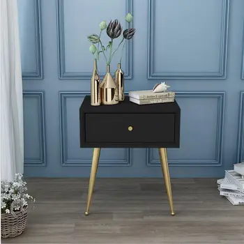 

Light Luxury Nordic Bedside Table 1 Drawer Bedroom Solid Wood Storage Iron Locker Light Luxury Small Cabinet Bedside Cabinet