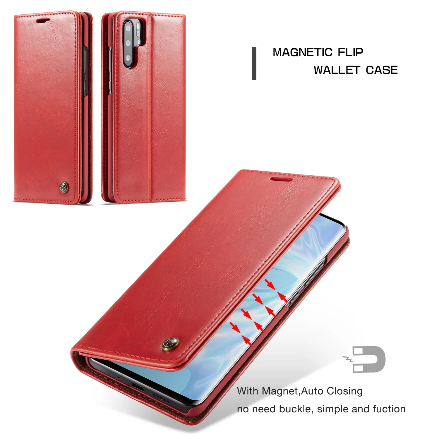 

CaseMe Card Solt Stand Magnetic Auto Flip Case For Huawei P8 P9 P20 P30 Lite Retro Leather Wallet Cover Case For P20 P30 Pro