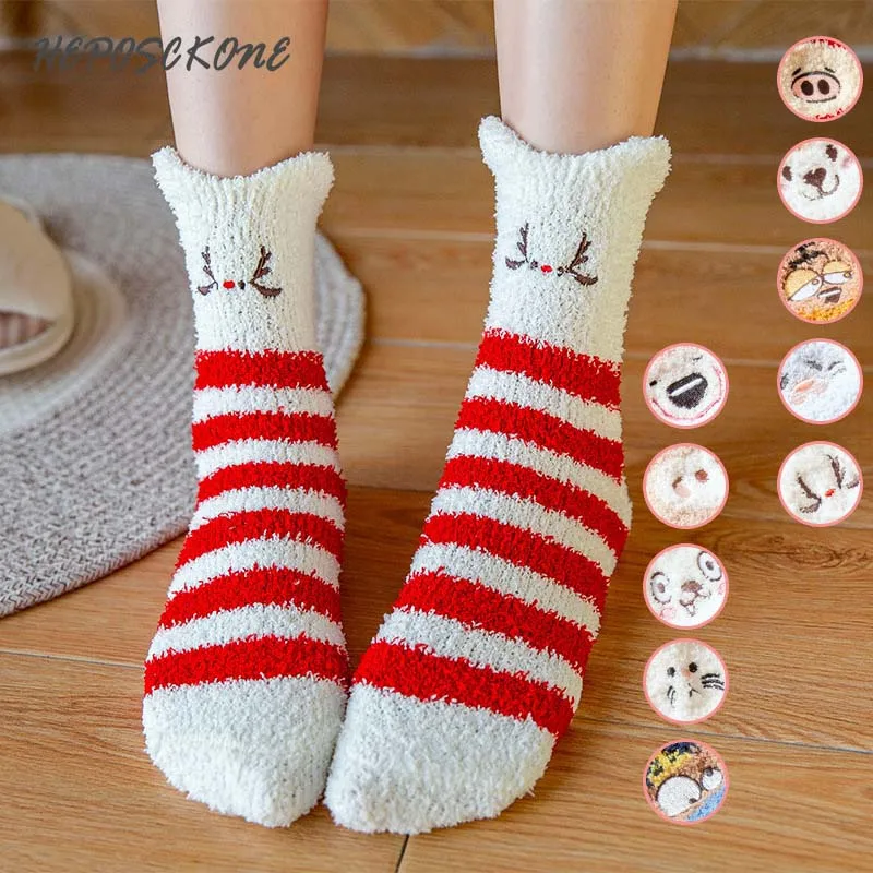 HEPOSCKONE японский хлопок Harajuku милые носки-тапочки женские Рождественские теплые носки с вышивкой забавные носки креативные Calcetines Skarpetki
