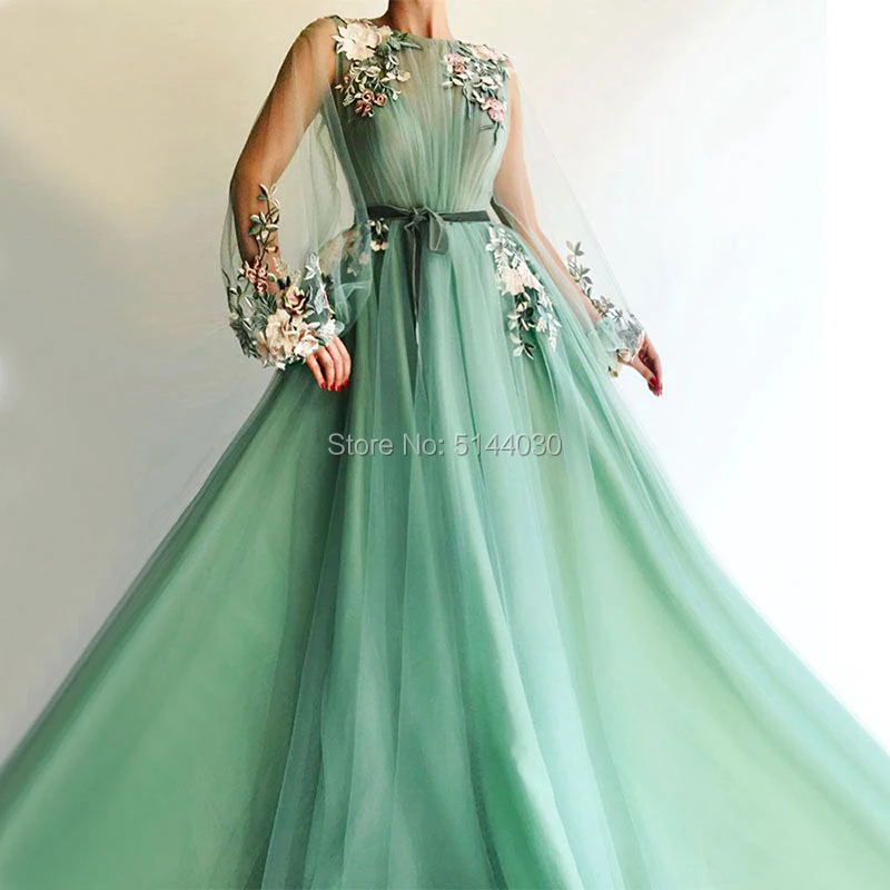 

Green Muslim Embroidery Evening Dresses New 2019 Dubai Design Long Formal Arabic Prom Dress For Kaftans Robe De Soiree Celebrity