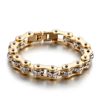 

Unisex Stainless Steel Bike Chain Bracelets Red White Blue Crystal Motorcycle Link Chain Wristband Bracelet Jewelry