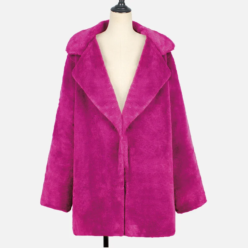 Женское осенне-зимнее пальто из искусственного меха, теплое плюшевое пальто, меховые куртки, женская повседневная верхняя одежда, плюшевое пальто, женское длинное пальто - Цвет: Rose Red