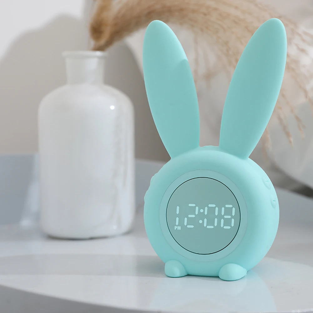 

Cute Rabbit Alarm Clock Silicone Induction Night Light Alarm Clock with Temperature Display for Children's gift bedroom Decor