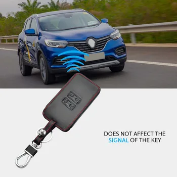 

Leather Car Key Case Bag Protector Cover For Renault For Captur Black+Red Top Layer Leather 4 Buttons Car Key Cover Key Ring