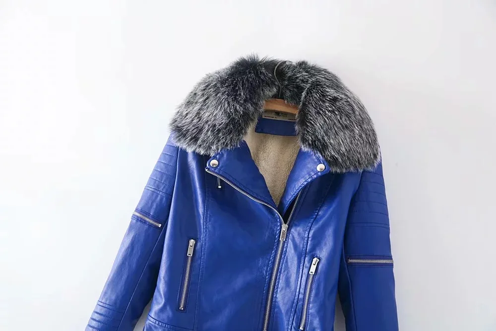 AliExpress зимняя женская куртка из искусственной кожи с большим меховым воротником на молнии