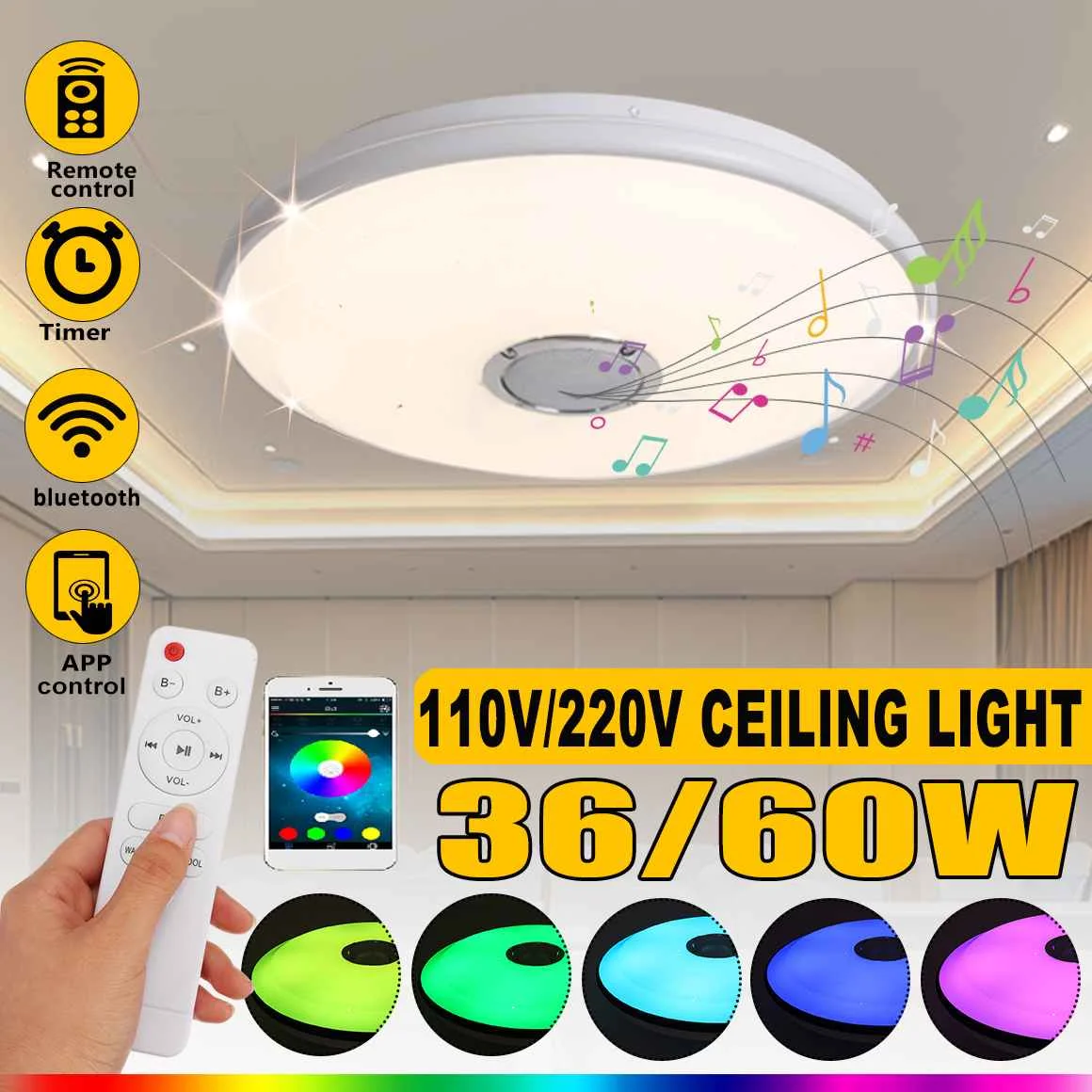 

36W 60W Music Led Ceiling Light Lamp RGB Flush Mount Round Starlight Music APP bluetooth Speaker Dimmable Color Changing Light