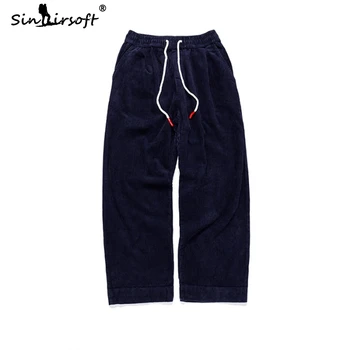 

Corduroy Men's Wide Leg Pants Loose Casual Drawstring Waist Ankle Length Pants Male 2019 Autumn And Winter Fashion Trousers Hot