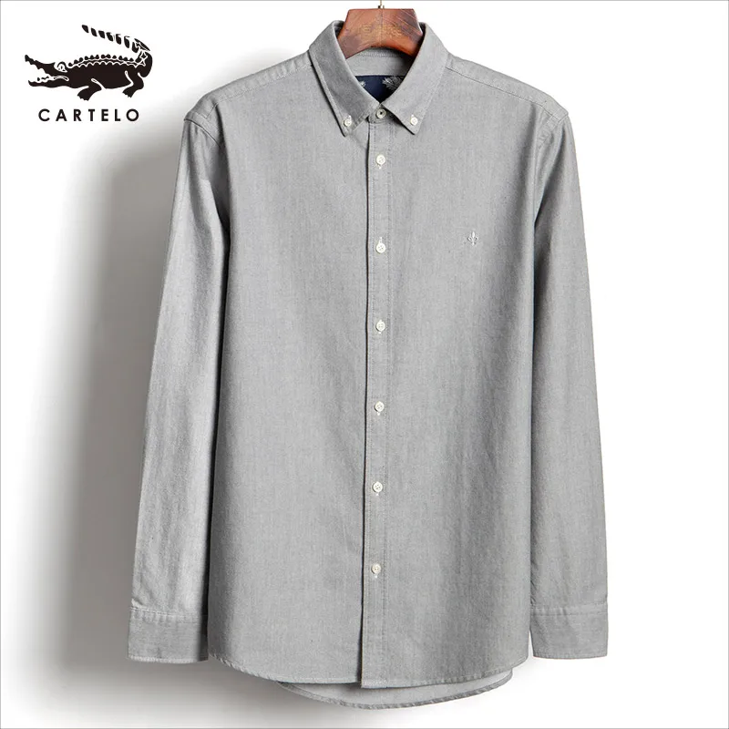 Cartelo мужские деловые рубашки в повседневном стиле модные повседневные хлопковые рубашки для мужчин - Цвет: Серый