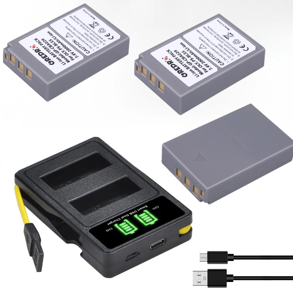 et Chargeur Double Compatible avec Olympus BLS-50 PS-BLS5 PS-BLS1 et Olympus Om-D E-M10 BLS-5 Batterie au Lithium 2 Paquets 
