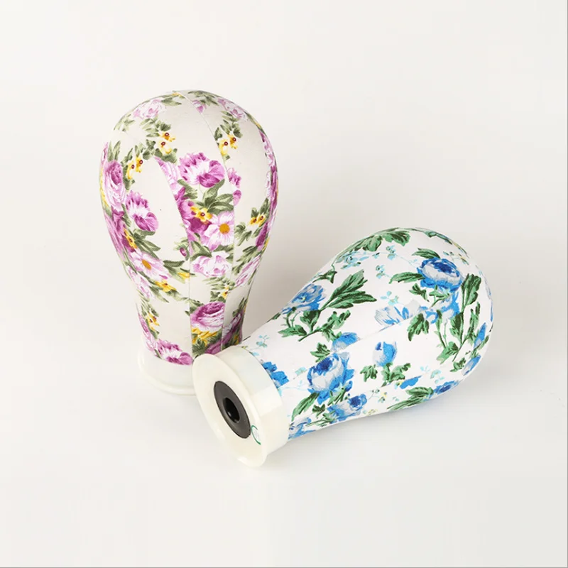 Print flower Canvas covered block mannequin wig stand head 22/23 inch average size used for wig making, hat stocking and display